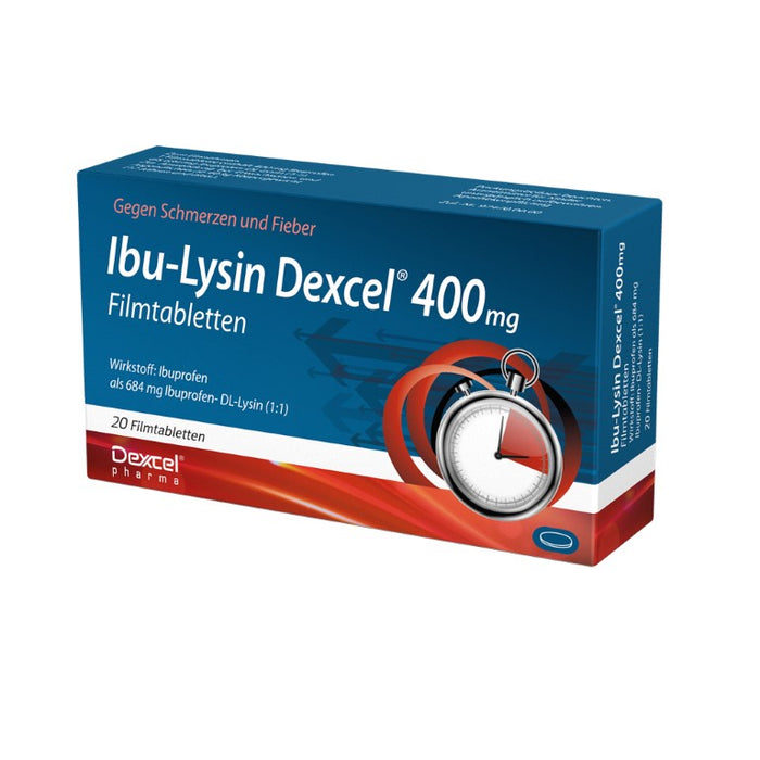 Ibu-Lysin Dexcel 400 mg Tabletten bei Schmerzen und Fieber, 20 pc Tablettes