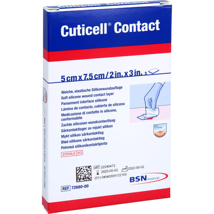 Cuticell Contact 5 cm x 7,5 cm weiche elastische Silikonauflage, 5 pc Pansements
