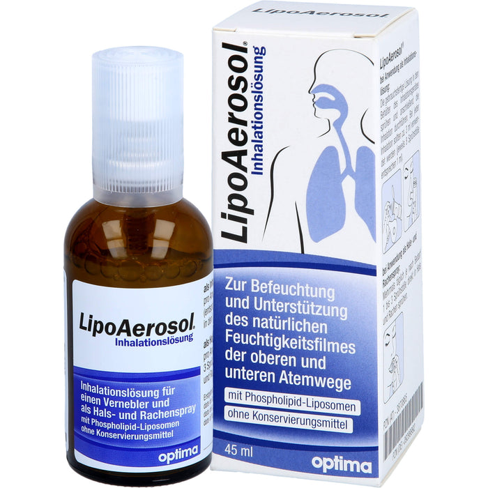 LipoAerosol Inhalationslösung und Rachenspray, zur Befeuchtung und Unterstützung des natürlichen Feuchtigkeitsfilmes der oberen und unteren Atemwege, ohne Konservierungsmitte, 45 ml Solution