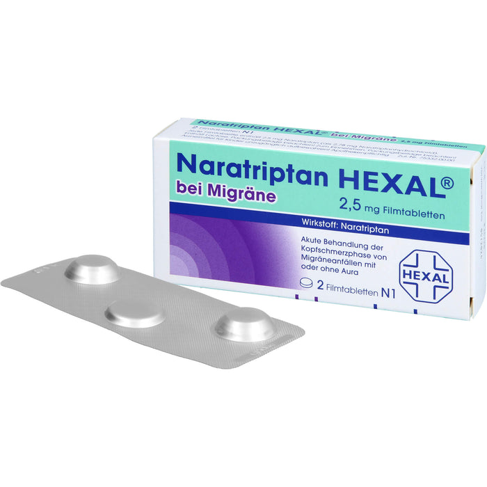 Naratriptan HEXAL bei Migräne Filmtabletten, 2 pc Tablettes