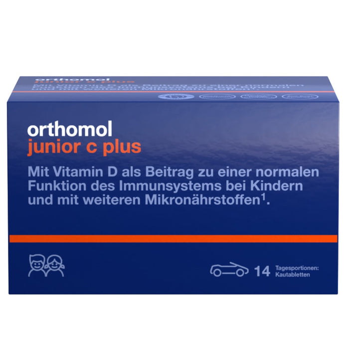 Orthomol junior C plus - mit Vitamin C als Beitrag zu einer normalen Funktion des Immunsystems - Waldfrucht und Mandarine/Orange - Kautabletten, 14 pc Portions quotidiennes