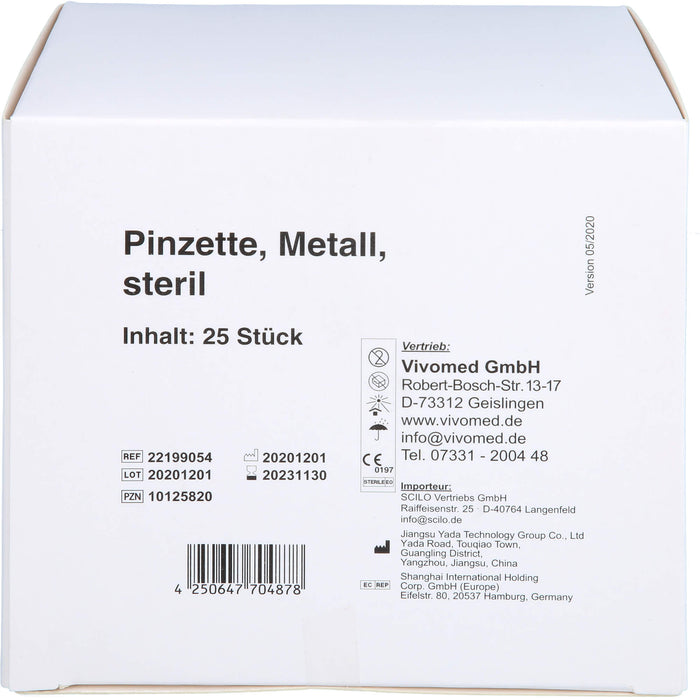 vivomed Pinzette Metall 9 cm spitz steril, 25 pc Pince à épiler