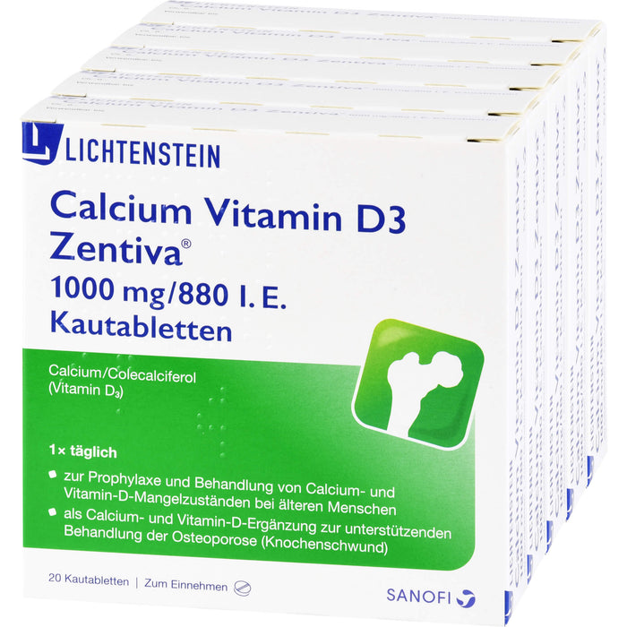 Calcium Vitamin D3 Zentiva 1000 mg / 880 I.E. Kautabletten zur Behandlung von Vitamin-D- und Calcium-Mangelzuständen, 100 St. Tabletten