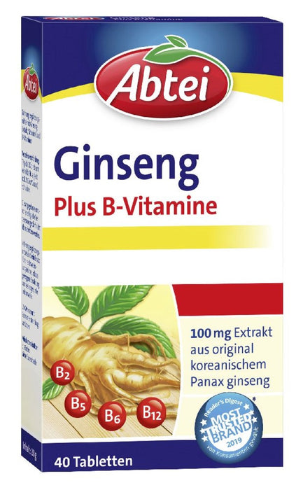Abtei Ginseng Plus B-Vitamine Tabletten für Vitalität und Leistungsfähigkeit, 40 pcs. Tablets