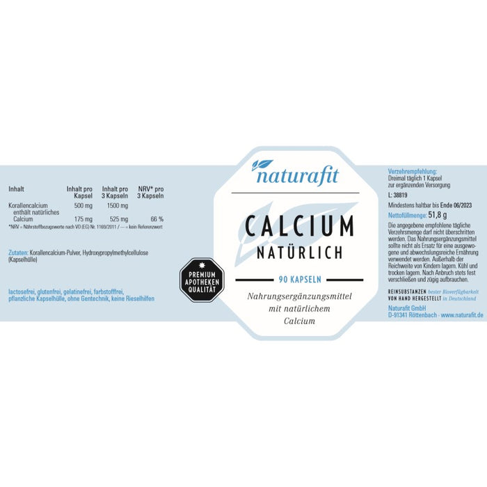 naturafit Calcium natürlich Kapseln, 90 pc Capsules
