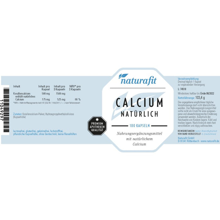 naturafit Calcium natürlich Kapseln, 180 pcs. Capsules