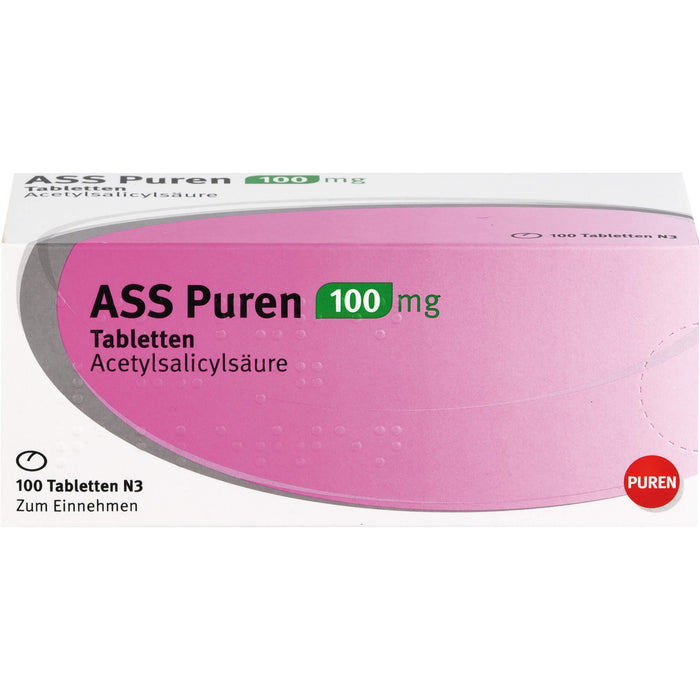 ASS Puren 100 mg Tabletten zur Vorbeugung der Entstehung von Blutgerinnseln, 100 pc Tablettes