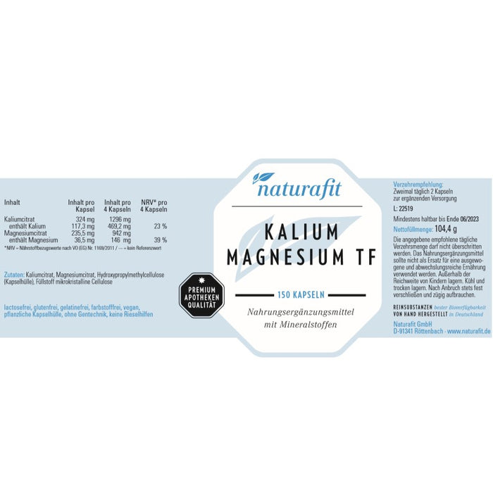 naturafit Kalium Magnesium TF Kapseln, 150 St. Kapseln