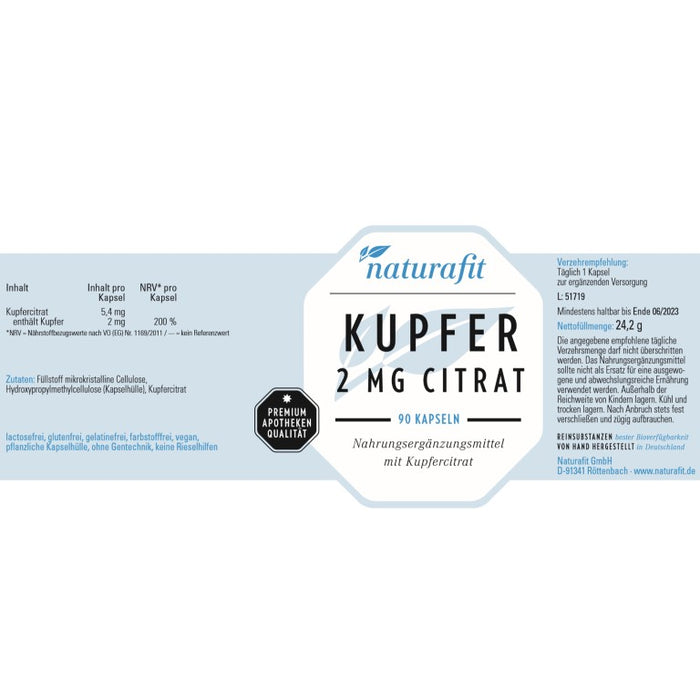 naturafit Kupfer 2 mg Citrat Kapseln, 90 pcs. Capsules