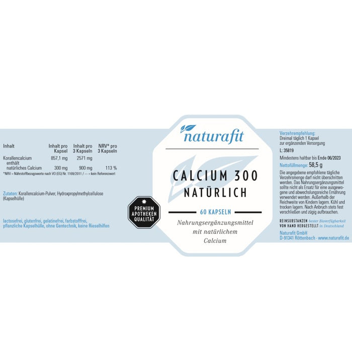naturafit Calcium 300 natürlich Kapseln, 60 pc Capsules