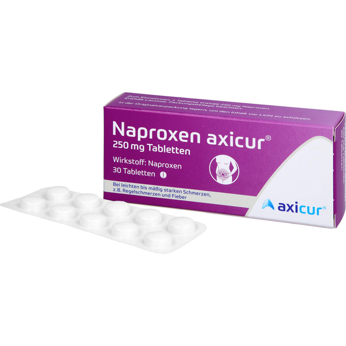 Naproxen axicur 250 mg Tabletten bei Schmerzen oder Fieber, 30 pc Tablettes