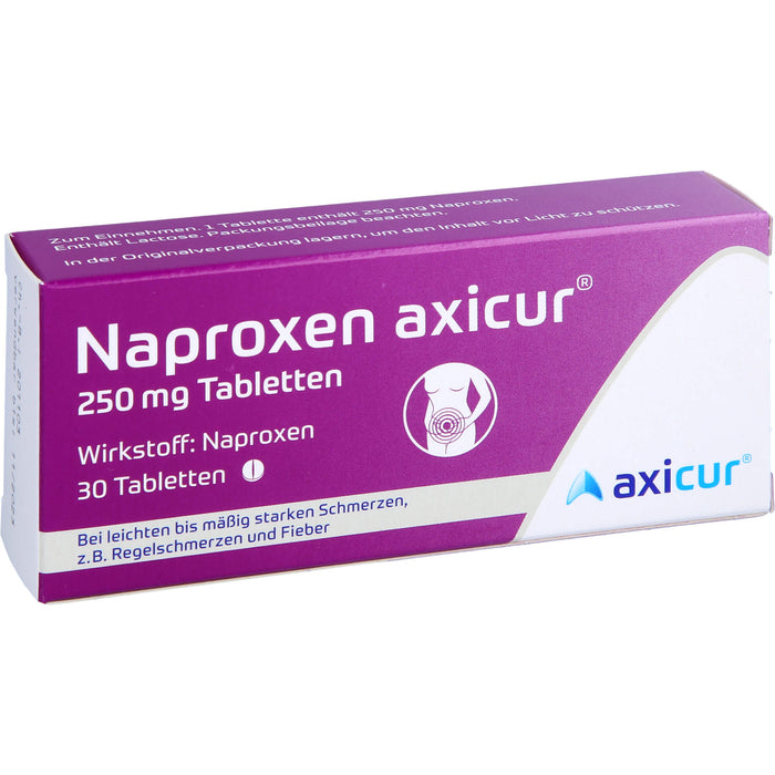 Naproxen axicur 250 mg Tabletten bei Schmerzen oder Fieber, 30 pcs. Tablets