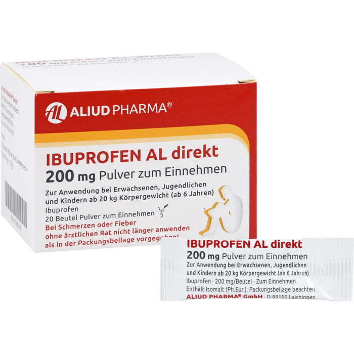 AL Ibuprofen direkt 200 mg Pulver bei Schmerzen und Fieber, 20 pcs. Powder