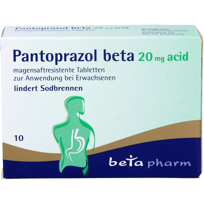 Pantoprazol beta 20 mg acid Tabletten lindert Sodbrennen, 10 pc Tablettes