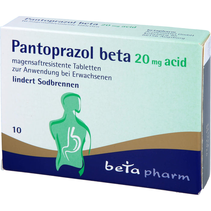 Pantoprazol beta 20 mg acid Tabletten lindert Sodbrennen, 10 pc Tablettes