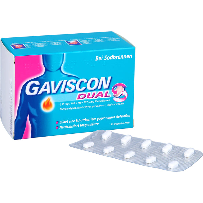 GAVISCON Dual Kautabletten bei Sodbrennen, 80 pc Tablettes