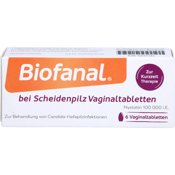 Biofanal bei Scheidenpilz Vaginaltabletten 100 000 I.E., 6 pcs. Tablets