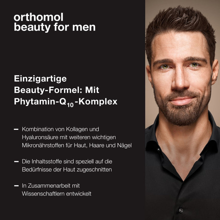 Orthomol Beauty for Men - unterstützt Haut, Haare und Nägel bei Männern - mit Coenzym Q10, Biotin und Zink - Trinkampullen, 30 pc Portions quotidiennes