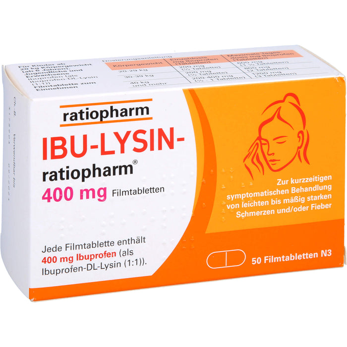 Ibu-Lysin-ratiopharm 400 mg Filmtabletten bei Schmerzen und Fieber, 50 pcs. Tablets
