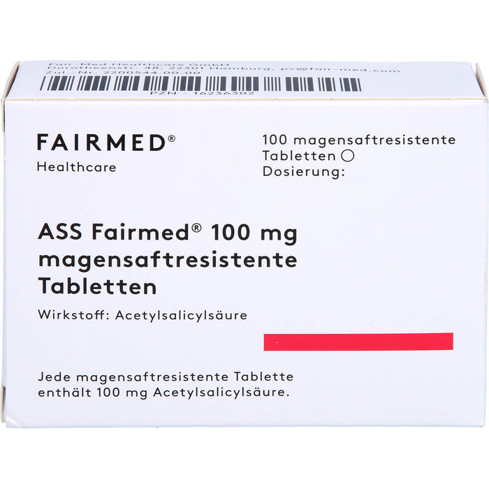 ASS Fairmed 100 mg Tabletten zur Verringerung der Entstehung von Blutgerinseln, 100 pc Tablettes