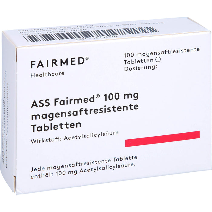 ASS Fairmed 100 mg Tabletten zur Verringerung der Entstehung von Blutgerinseln, 100 pcs. Tablets