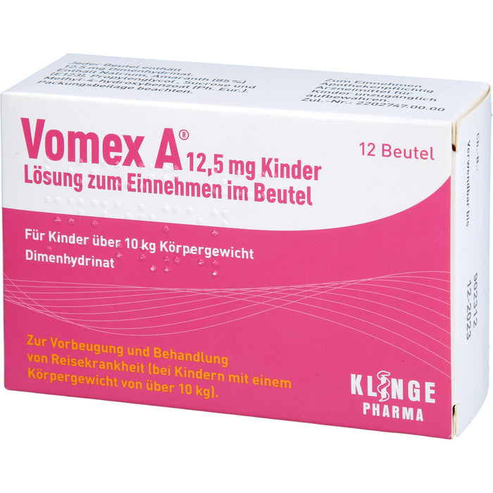 Vomex A 12,5 mg Kinder Beutel gegen Reisekrankheit, 12 pcs. Sachets