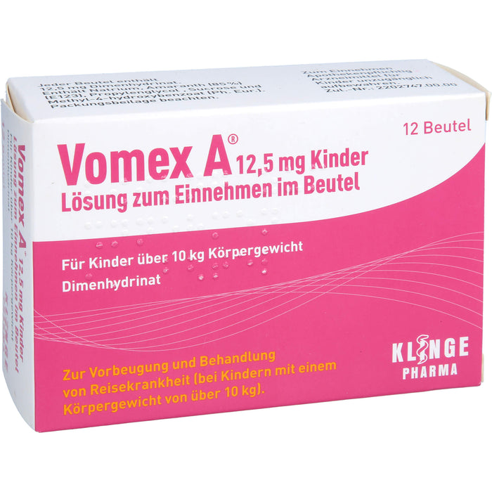 Vomex A 12,5 mg Kinder Beutel gegen Reisekrankheit, 12 pcs. Sachets