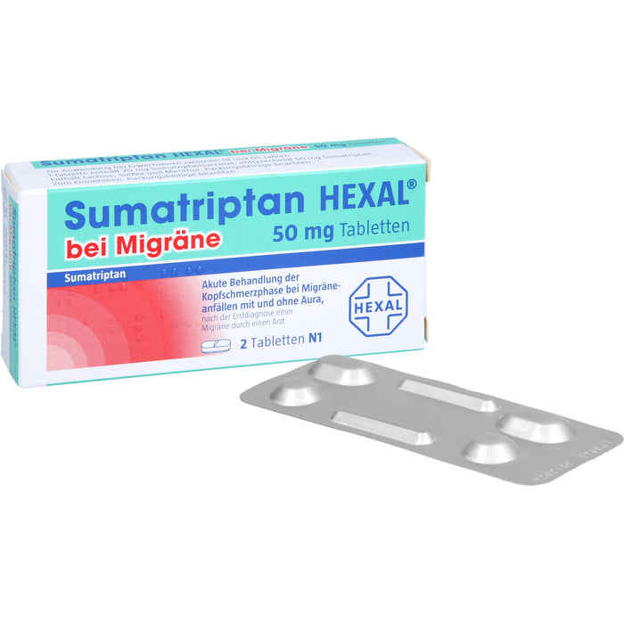 Sumatriptan HEXAL® bei Migräne 50 mg Tabletten, 2 St. Tabletten