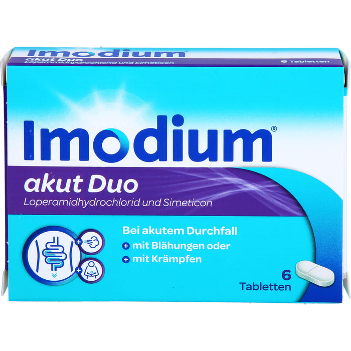 Imodium akut Duo 2 mg / 125 mg Tabletten bei akutem Durchfall mit Blähungen, 6 St. Tabletten