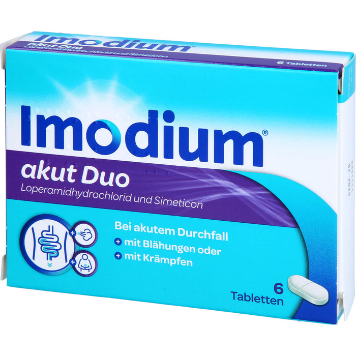 Imodium akut Duo 2 mg / 125 mg Tabletten bei akutem Durchfall mit Blähungen, 6 St. Tabletten