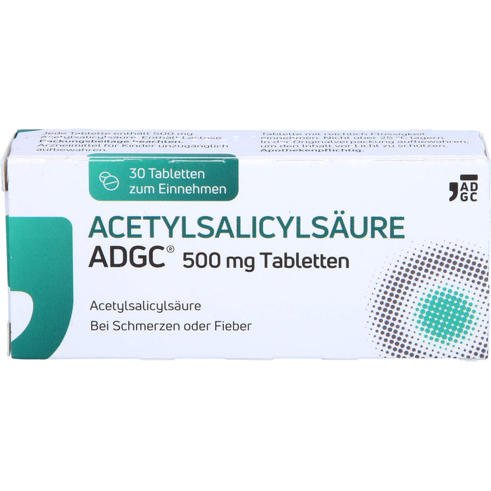 Acetylsalicylsäure ADGC 500 mg Tabletten bei Schmerzen oder Fieber, 30 St. Tabletten