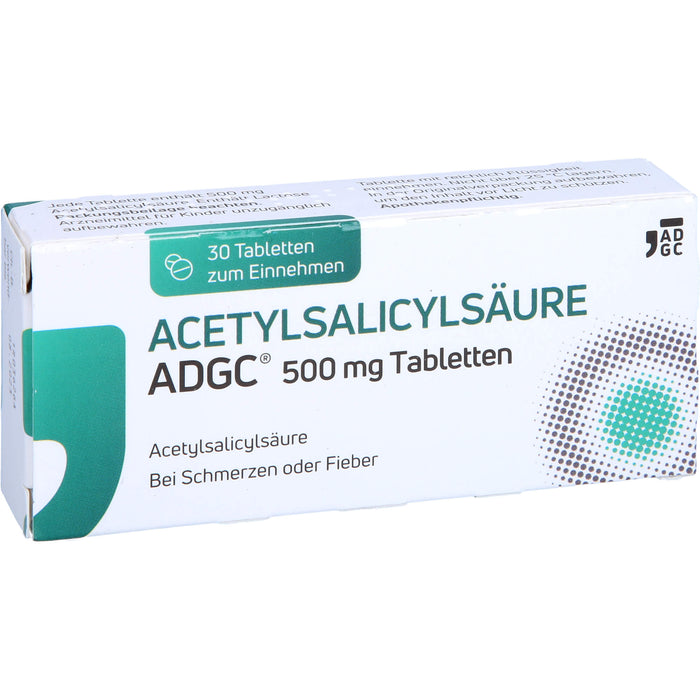 Acetylsalicylsäure ADGC 500 mg Tabletten bei Schmerzen oder Fieber, 30 pc Tablettes