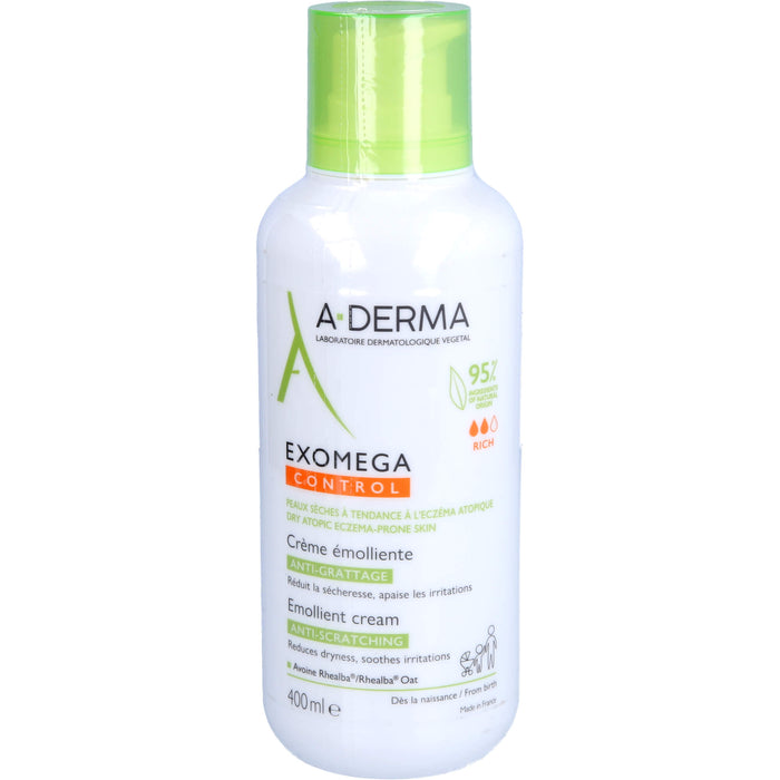 A-DERMA Exomega control rückfettende Creme für Neurodermitis neigende Haut, 400 ml Crème