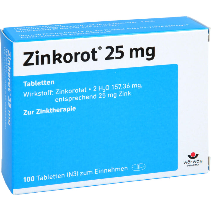 Zinkorot 25 mg Tabletten zur Zinktherapie, 100 pc Tablettes