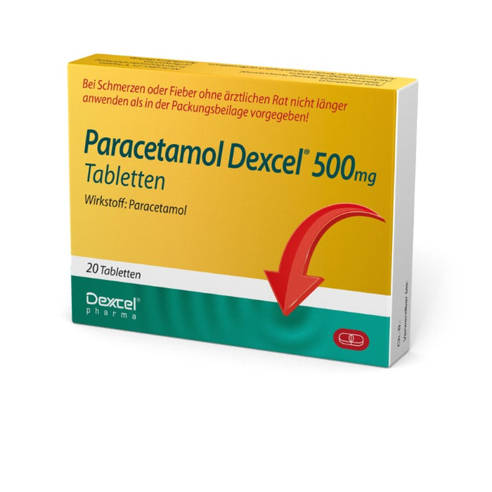 Paracetamol Dexcel 500 mg Tabletten bei Schmerzen und Fieber, 20 pc Tablettes