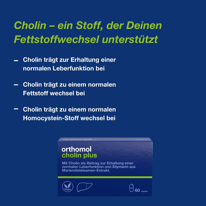 Orthomol Cholin Plus - zur Erhaltung einer normalen Leberfunktion - mit Silymarin aus Mariendistel-Extrakt - Kapseln, 30 pc Portions quotidiennes