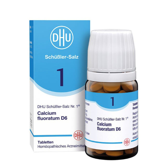 DHU Schüßler-Salz Nr. 1 Calcium fluoratum D6 – Das Mineralsalz des Bindegewebes, der Gelenke und Haut – das Original – umweltfreundlich im Arzneiglas, 80 St. Tabletten