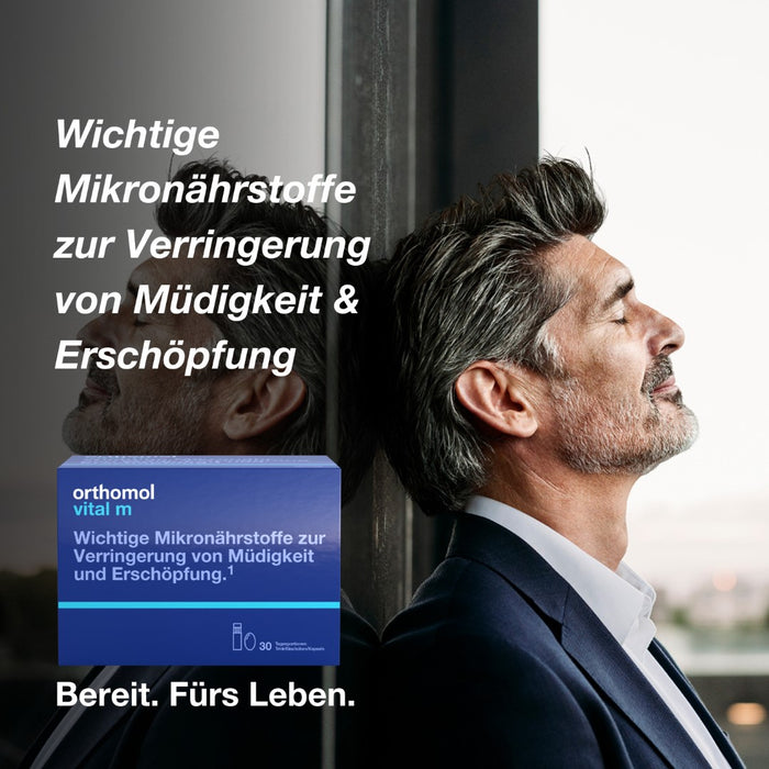 Orthomol Vital m für Männer - bei Müdigkeit - mit B-Vitaminen, Omega-3-Fettsäuren und Magnesium - Orangen-Geschmack - Trinkampullen/Kapseln, 30 St. Tagesportionen