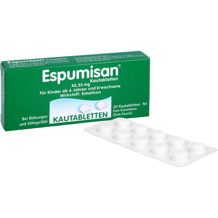 Espumisan 42,33 mg Kautabletten bei Blähungen und Völlegefühl, 20 pc Tablettes