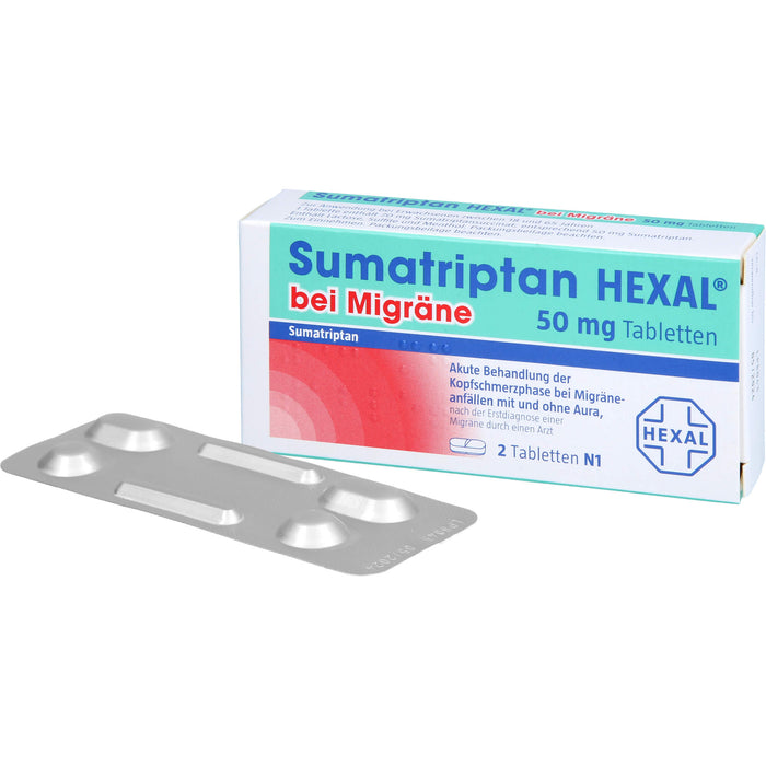 Sumatriptan HEXAL® bei Migräne 50 mg Tabletten, 2 St. Tabletten
