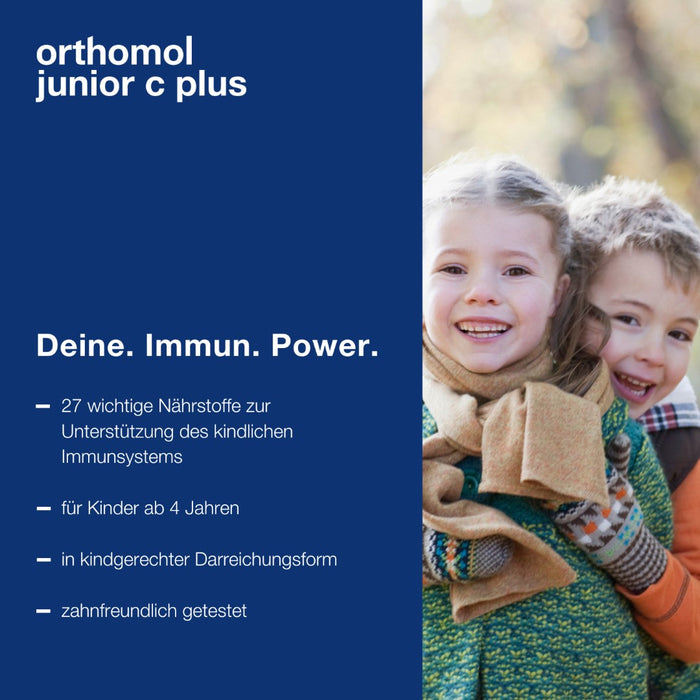 Orthomol junior C plus - mit Vitamin C als Beitrag zu einer normalen Funktion des Immunsystems - Waldfrucht und Mandarine/Orange - Kautabletten, 14 pc Portions quotidiennes