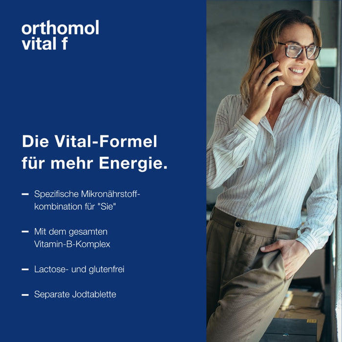 Orthomol Vital f für Frauen - bei Müdigkeit - mit B-Vitaminen, Omega-3-Fettsäuren und Magnesium - Orangen-Geschmack - Granulat/Tabletten/Kapseln, 15 St. Tagesportionen