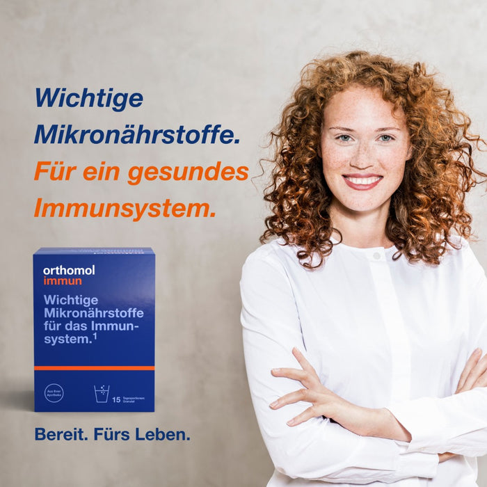 Orthomol Immun - Mikronährstoffe zur Unterstützung des Immunsystems - Nahrungsergänzung mit Vitamin C, Vitamin D und Zink - Granulat, 15 St. Tagesportionen